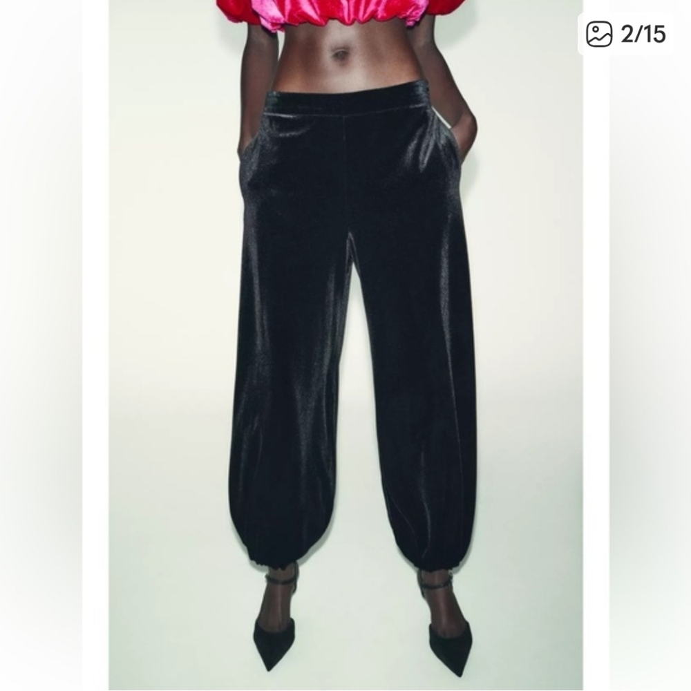 ZARA VELVET BALLOON PANTS SIZE M L - Picture 12 of 16